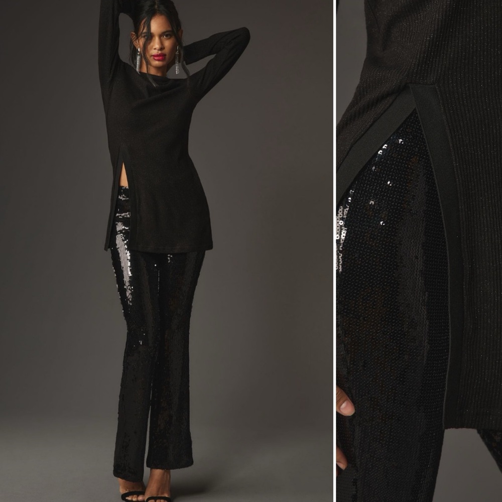 Anthropologie Self Contrast Long Sleeve Split
Tunic Top, Black, size XXS NWT